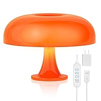 Orange Mushroom Lamp, Dimmable Mushroom Table Lamp with 3 Lighting Modes, 70s Retro Mid Century Modern Lamp Mushroom Shaped Donut Lamp for Bedroom, Cool Home Decor Aesthetic Lamp (Orange)