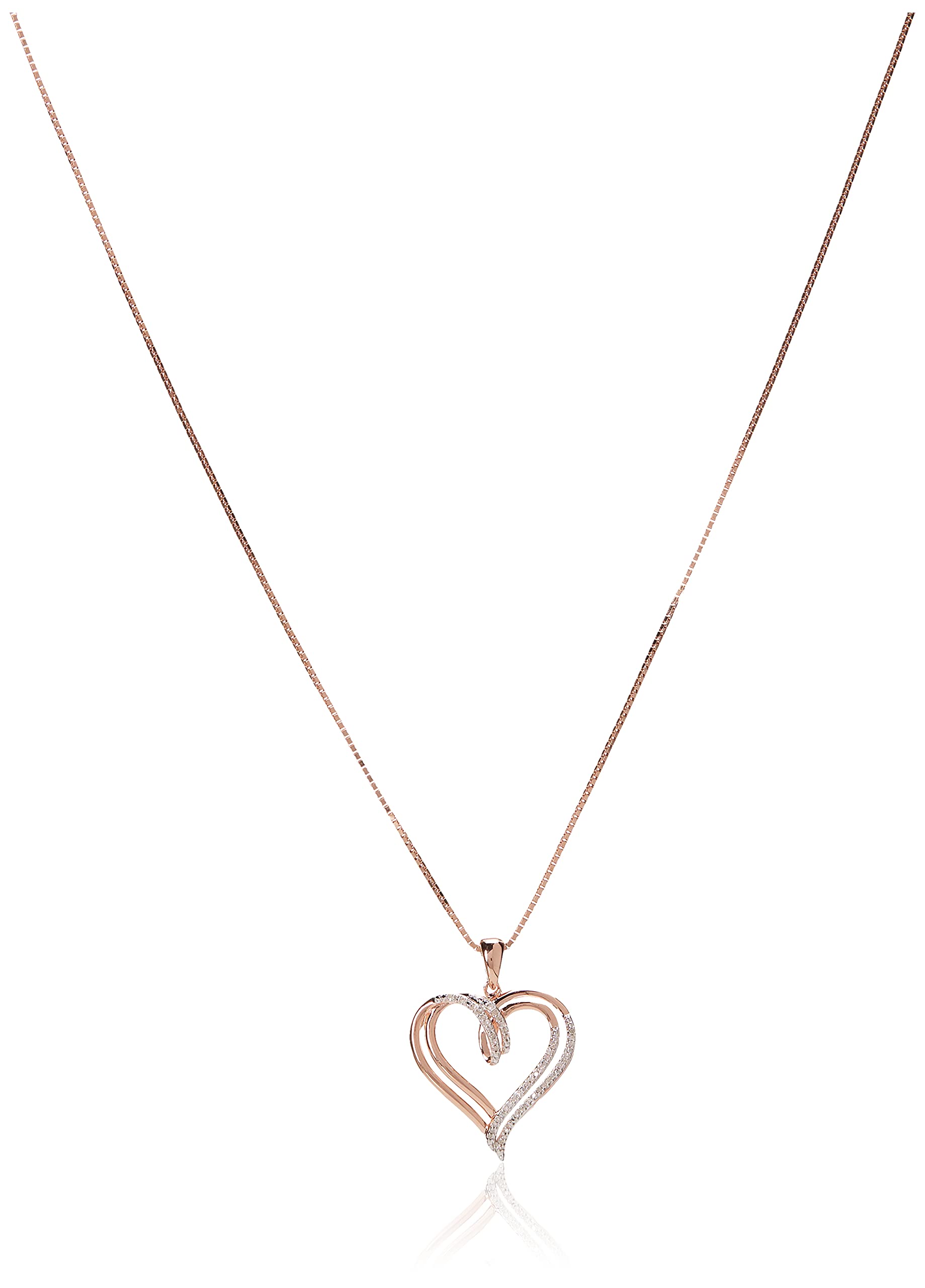 Amazon Collection Sterling Silver Diamond Double Heart Pendant Necklace (1/10 cttw),18