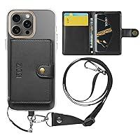 4 in 1 Magnetic Wallet with Phone Lanyard,Compatible with Magsafe Wallet with 5 Card Holders for iPhone 15 14 13 12 pro max/Mini/Plus,PU Leather & RFID Blocking,Black