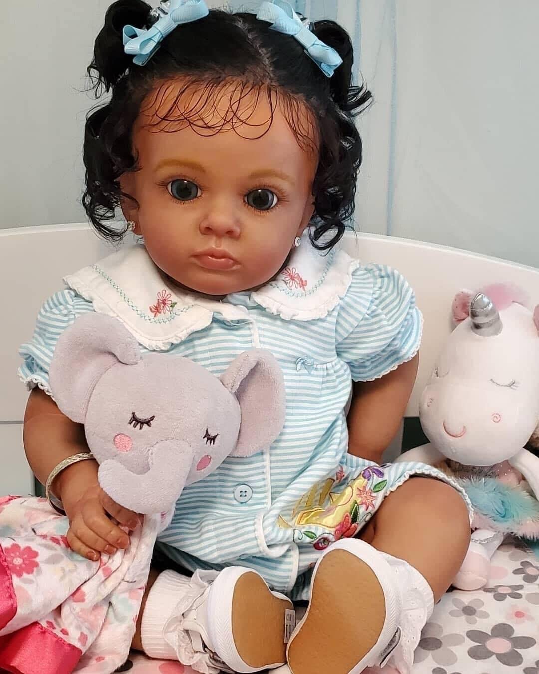 Angelbaby Lifelike Reborn Baby Dolls Black Girl 24 inch African American Reborn Toddler Dolls Look Real Cute Soft Realistic Newborn Silicone Dolls for Girls Gift Toys