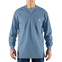 Carhartt mens Flame Resistant Force Cotton Long Sleeve henley shirts, Medium Blue, Large US