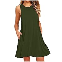 Black of Friday Deals 2024 Women's Summer Dresses Casual Sleeveless Beach Sundress with Pockets Sleeveless Flowy Vacation T Shirt Tank Dress Vestido Verano Mujer