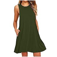 Sundresses for Women Casual Beach Cover Up Dress Summer Tank Mini Dress Sleeveless Flowy Swing T Shirt Dresses with Pockets