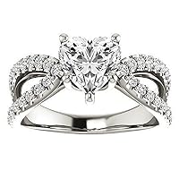 Mois 2 CT Heart Colorless Moissanite Engagement Ring, Wedding/Bridal Ring Set, Solitaire Halo Style, Solid Gold Silver Vintage Antique Anniversary Promise Ring Gift for Her
