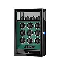 XTELARY Watch Winder Automatic Watch Winder with Fingerprint Lock, LCD Remote Control, Quiet Mabuchi Motor, Adjustable Watch Mat, Jewellery Drawer and LED Lighting, Green 9 Watch Winder, Unique