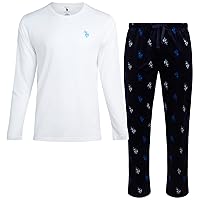 U.S. Polo Assn. Men's Pajama Set - 2 Piece Long Sleeve T-Shirt and Fleece Lounge Pants, Gift Box
