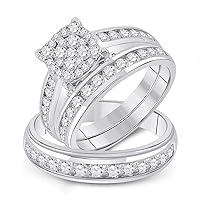 The Diamond Deal 14kt White Gold His Hers Round Diamond Square Matching Wedding Set 1-3/4 Cttw