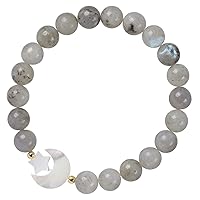 TUMBEELLUWA 8mm Healing Crystal Bracelet Natural White Shell Star Moon Bead Stone Handmade Stretch Wrist Jewelry Spiritual Gift for Women