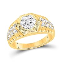 The Diamond Deal 10kt Yellow Gold Mens Round Diamond Hexagon Flower Cluster Ring 3/4 Cttw