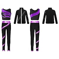 Girls Ice Skating Training Suit Figure Skating Jacket Tops with Practice Leggings Gymnastic Tracksuit Outfits