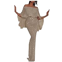Womens Cocktail Dresses 2023 Fashion Sexy Off Shoulder Slim Fit Sequin Wrap Hip Split Party Dress New Years Eve Dress
