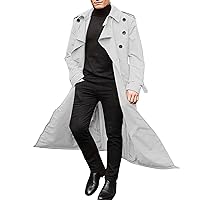 Man's Double Breasted Trench Coat Notched Lapel Casual Windbreaker Vintage Long Jacket Overcoat with Shoulder Pad