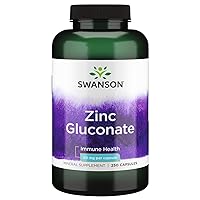 Swanson Zinc Gluconate - Mineral Supplement Promoting Prostate Health, Vision Health, & Immune Support - Gluconate Form for Optimal Absorption - (250 Capsules, 50mg Each)