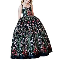 VeraQueen Girl's Embroidery Long Pageant Dresses A Line Floor Length Flower Girls Dresses