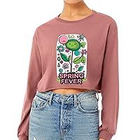 Spring Fever Cropped Long Sleeve T-Shirt - Cartoon Women's T-Shirt - Art Print Long Sleeve Tee