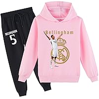 Kids Jude Bellingham Hoodie Set,Graphic Long Sleeve Pullover Tops with Jogger Pants Real Madrid CF Sweatsuit for Boys