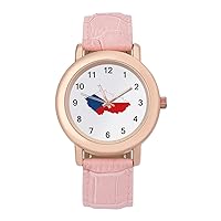 Czech Flag Map Fashion Leather Strap Women's Watches Easy Read Quartz Wrist Watch Gift for Ladies