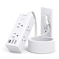 10Ft Extension Cord with Multiple Outlets, Flat Plug Power Strip Surge Protector with 10 Ft Long Cord, 6 Outlet 3 USB Ports (1 USB C), Multi Outlet Wall Plug for Travel, College, Dorm Room Essentials
