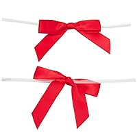 100-Pack Twist Tie Bows for Crafts, Pre-Tied Satin Ribbon for Gift Wrap Bags, Party Favors, Baked Goods, Cookies, Mini Bowties for Hair Decorations (2.5x3 in, Red)