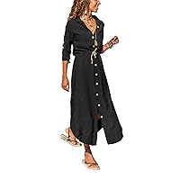 Black Boho Women's Dress, Straight Design, Long Sleeve, Dual Pocket, Long Length, 60% Cotton 40% Polyester