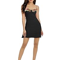 Women's Spaghetti Strap Floral Embroidered Short Dress Backless Lace up Bodycon Party Mini Dress Club