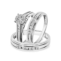 His Hers Couples Ring Set Wedding Ring Mens Matching Band 925 Silver 20150-WG
