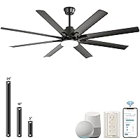 Sofucor 66 Inch Ceiling Fans with Lights Remote Control Dimmable Smart Control Ceiling Fan with 6-Speed DC Motor Reversible Modern Industrial Black Ceiling Fan for Home Office Patios(8 Blades)…