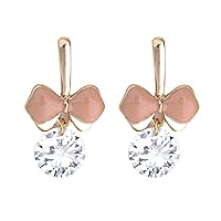 Alilang Womens Rhinestones Crystal Element Silver Gold Bow Ribbon Faux Pearl Dangle Earrings
