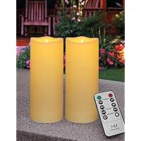 2-Pack Outdoor LED Pillar Candles with Timer and Remote 2x5 - IP64 Waterproof Battery Operated LED Pillar Candles Cream Body Wavy Edge - Flickering Flameless Pillar Candles Unscented