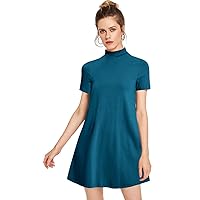 Milumia Women's Casual Mock Neck T Shirt Dress Plain Short Sleeve Loose Swing Dress