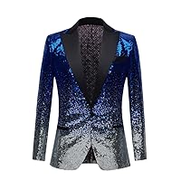 Men Black Sequin One Button Shawl Collar Suit Jacket Glitter Nightclub Prom DJ Blazer Jacket for Stage Singers
