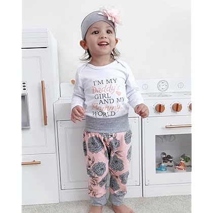 Yvowming Newborn Baby Girl Clothes Infant Baby Ruffle Romper +Pants + Headband Toddler Girl Outfits Set
