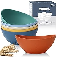 65oz Big Salad Bowls - Large Wheat Straw Bowls set of 6 -Unbreakable Serving Bowls-Microwave & Dishwasher Safe- Kitchen Bowls for Cereal,Salad-Vibrant Series