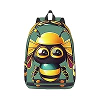 Cartoon Bee Print Canvas Laptop Backpack Outdoor Casual Travel Bag Daypack Book Bag For Men Women