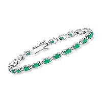 Ross-Simons 7.20 ct. t.w. Emerald Bracelet With Diamond Accents in Sterling Silver. 7.25 inches