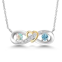 0.67 Ct Round Cabochon White Simulated Opal Swiss Blue Topaz 925 Silver and 10K Yellow Gold 2-Tone Heart Interlocking Infinity Symbol Lab Grown Diamond Pendant Necklace For Women with 18 Inch Chain