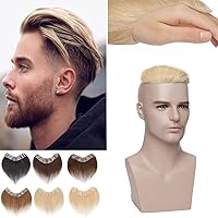 Hairro Men's Hairline Toupee 100% Brazilian Human Hair Frontal Wiglet Hairpieces 6 Inch V-Shape Forhead Hair Topper with Seamless PU Weft Skin Base Man Hair Replacement Unit System #613 Bleach Blonde