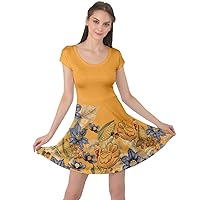 CowCow Womens Thanksgiving Knee Length Dress with Pockets Warm Shade Fall Autumn Leaves Floral Cap Sleeve Dress, XS-5XL
