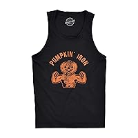 Pumpkin Iron Mens Fitness Tank Funny Halloween Workout Fitness Jack-O-Lantern Graphic Tanktop Funny Workout Shirt for Men Halloween Tank Top for Men Funny Black S