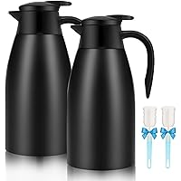 2pcs 68oz Coffee Carafe Airpot Insulated Coffee Thermos Urn Stainless Steel Vacuum Thermal Pot Dispenser for Coffee, Hot Water, Tea, Hot Beverage - Keep 12 Hours Hot, 24 Hours Cold (Black)