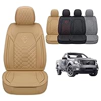 Car Seat Cover Front Seats Cover with Waterproof Leather, Seat for Pickup Truck Fit for Select 2009-2022 Ford F-150 Models and 2017-2022 F250 F350 F450 Models (Beige) (GXT-03F150-A2)
