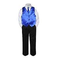 4pc Formal Baby Teen Boys Royal Blue Vest Necktie Set Black Pants S-14 (14)
