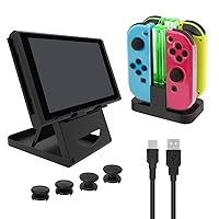 OIVO Accessories Bundle Compatible with Nintendo Switch,4 in 1 Accessories Kit Including Switch Joy-con Charging Dock with LED Indicators, Switch Compact Playstand,TPU Cover Case and Thumb Grip Caps