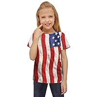 Girls Blouses Tie Dye Blouses Independence Day Graphic Tees Little Girls Tops Short Sleeve Scoop Neck T-Shirts