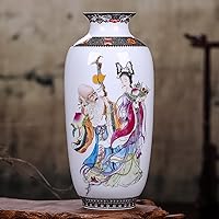 Chinoiserie Flower Vase, Ceramic Porcelain Vase Antique Flower Vases Decorative White Porcelain Vase Ceramic Glazed Vases for Home Decor, Office, Table Centerpiece, 4.72 x 9.84 inch