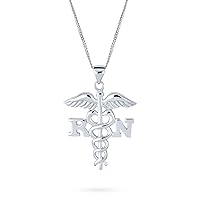 Bling Jewelry Angel Wings Stethoscope Symbol of Registered RN Nurse Caduceus Pendant Charm Necklace For Women Graduation .925 Sterling Silver
