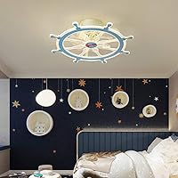 Fanps, Kids Bedroom Ceiling Fans with Lights, Modern Led Dimmable Fan Lighting with Remote Control 3 Speed Adjustable Fanp for Indoor Living Room Lounge Dining Room/Blue/58Cm*16Cm