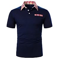 Mens Golf Shirts Plaid Collar Short Sleeve T-Shirt Button Workout Tee Tops for Men Casual Muscle V Neck Henley Shirt