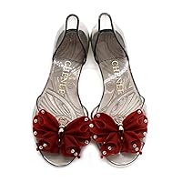 Clear Bow Jelly Sandals for Women Transparent Summer Beach Comfy Nonslip Water Jellies Flat Sandal