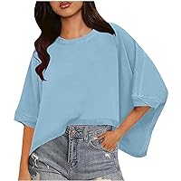 Dolman Sleeve Cropped Top for Women Summer Oversized Short Sleeve Crewneck T-Shirts Casual Loose Fit Solid Blouses